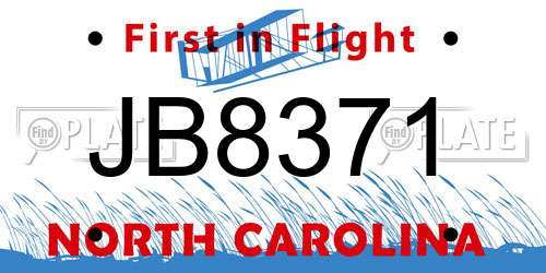 JB8371 North Carolina License Plate