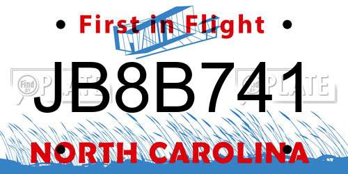 JB8B741 North Carolina License Plate
