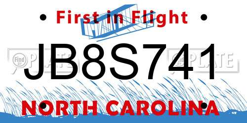 JB8S741 North Carolina License Plate