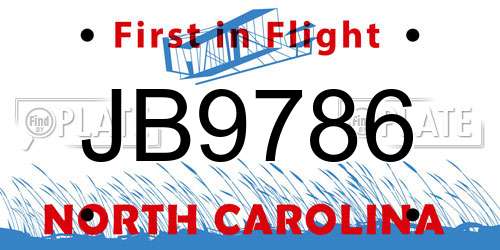 JB9786 North Carolina License Plate