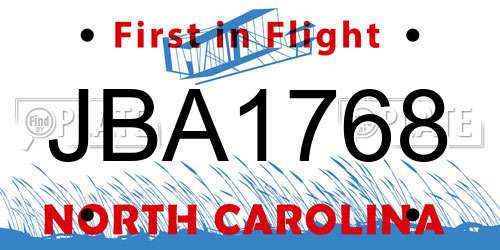JBA1768 North Carolina License Plate