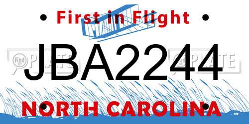 JBA2244 North Carolina License Plate
