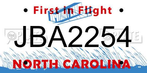 JBA2254 North Carolina License Plate