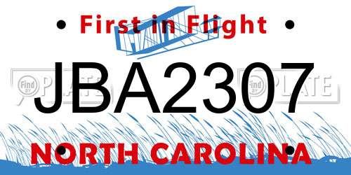 JBA2307 North Carolina License Plate