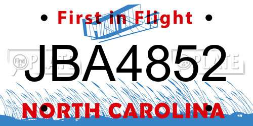 JBA4852 North Carolina License Plate