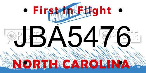 JBA5476 North Carolina License Plate