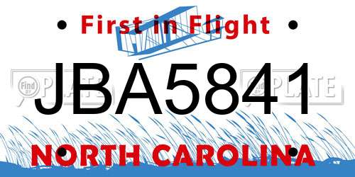 JBA5841 North Carolina License Plate