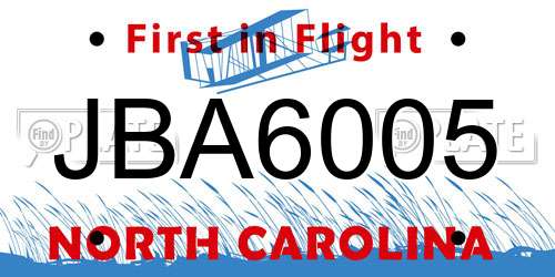 JBA6005 North Carolina License Plate