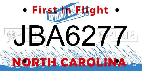 JBA6277 North Carolina License Plate