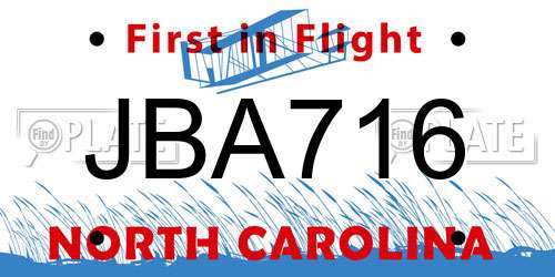 JBA716 North Carolina License Plate