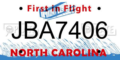 JBA7406 North Carolina License Plate