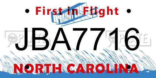 JBA7716 North Carolina License Plate