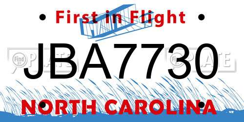 JBA7730 North Carolina License Plate