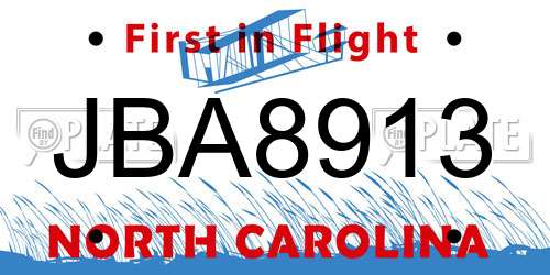 JBA8913 North Carolina License Plate