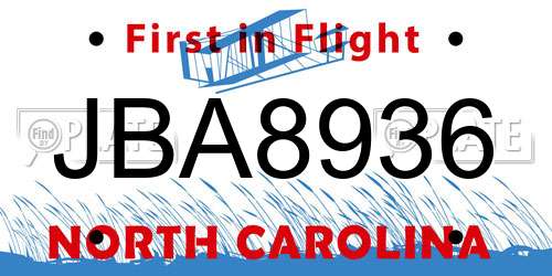 JBA8936 North Carolina License Plate