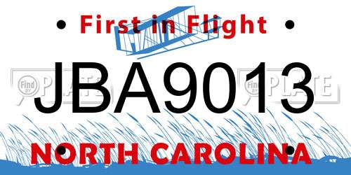 JBA9013 North Carolina License Plate