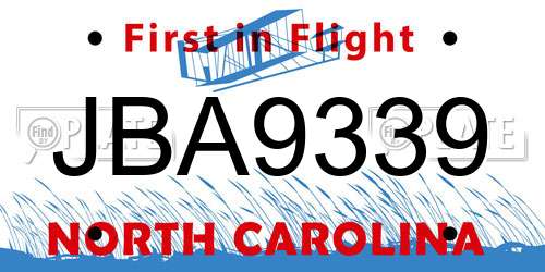 JBA9339 North Carolina License Plate