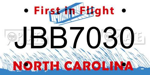 JBB7030 North Carolina License Plate
