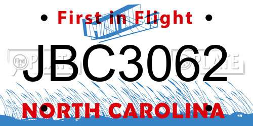 JBC3062 North Carolina License Plate
