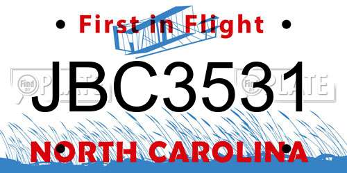 JBC3531 North Carolina License Plate