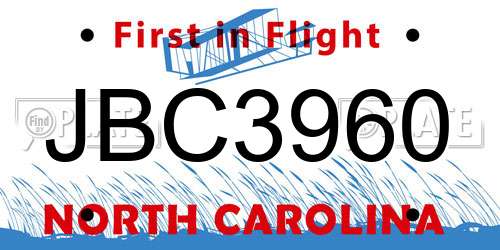 JBC3960 North Carolina License Plate