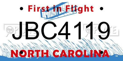 JBC4119 North Carolina License Plate