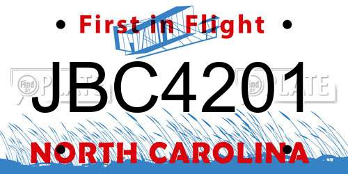 JBC4201 North Carolina License Plate