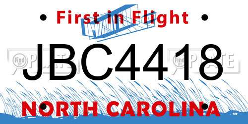 JBC4418 North Carolina License Plate