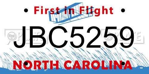 JBC5259 North Carolina License Plate