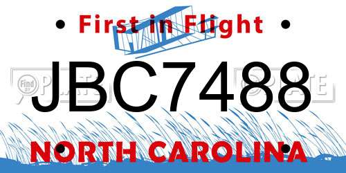 JBC7488 North Carolina License Plate