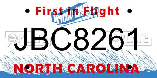 JBC8261 North Carolina License Plate