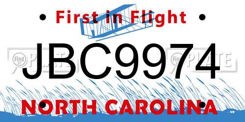 JBC9974 North Carolina License Plate