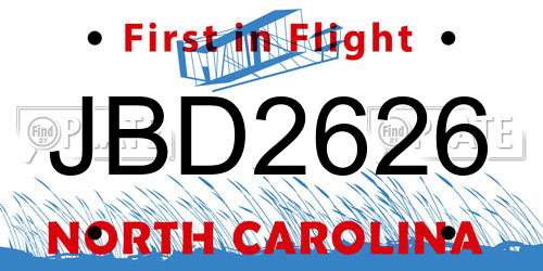 JBD2626 North Carolina License Plate