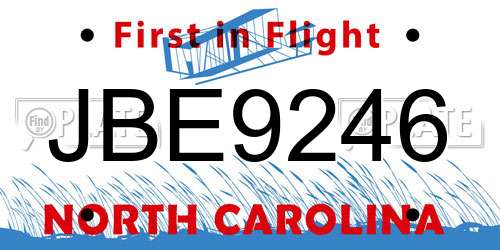 JBE9246 North Carolina License Plate