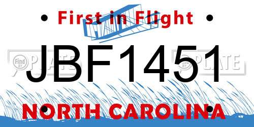 JBF1451 North Carolina License Plate