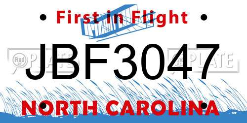 JBF3047 North Carolina License Plate