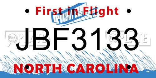 JBF3133 North Carolina License Plate
