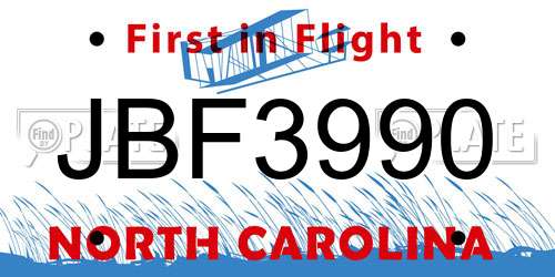JBF3990 North Carolina License Plate