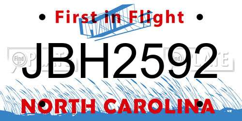 JBH2592 North Carolina License Plate