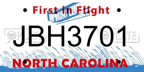 JBH3701 North Carolina License Plate