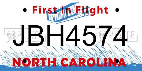 JBH4574 North Carolina License Plate