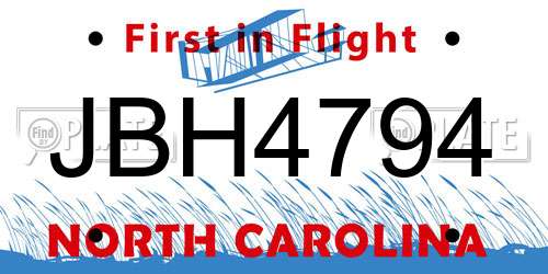 JBH4794 North Carolina License Plate