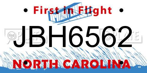 JBH6562 North Carolina License Plate