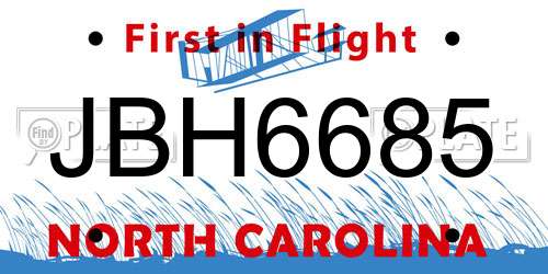 JBH6685 North Carolina License Plate