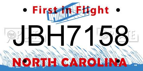 JBH7158 North Carolina License Plate