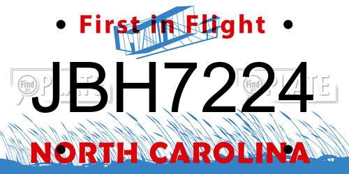JBH7224 North Carolina License Plate