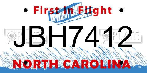 JBH7412 North Carolina License Plate