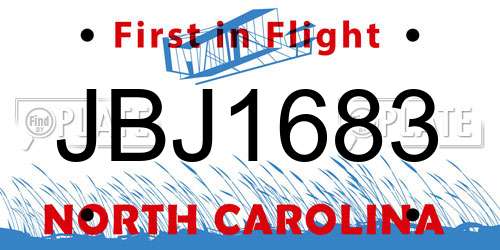 JBJ1683 North Carolina License Plate