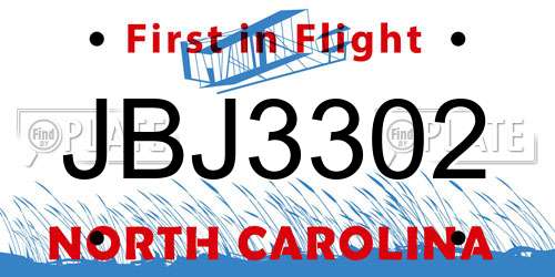 JBJ3302 North Carolina License Plate