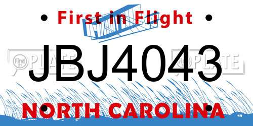 JBJ4043 North Carolina License Plate